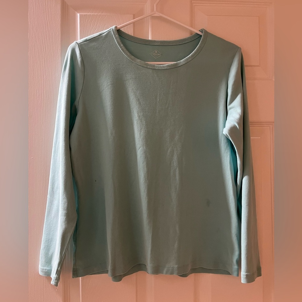 Women’s beautiful, St. John’s Bay, light, teal, long, sleeve shirt.